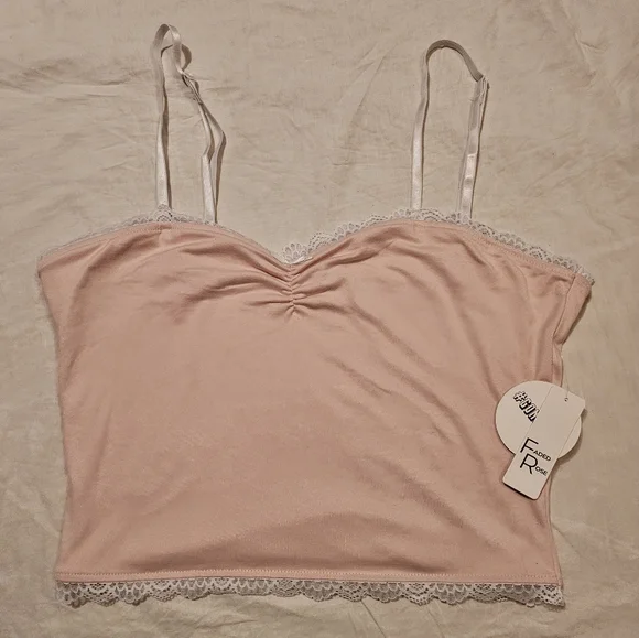 Faded Rose Pink Lace Trim Women's Cami Top XL - Picture 1 of 9